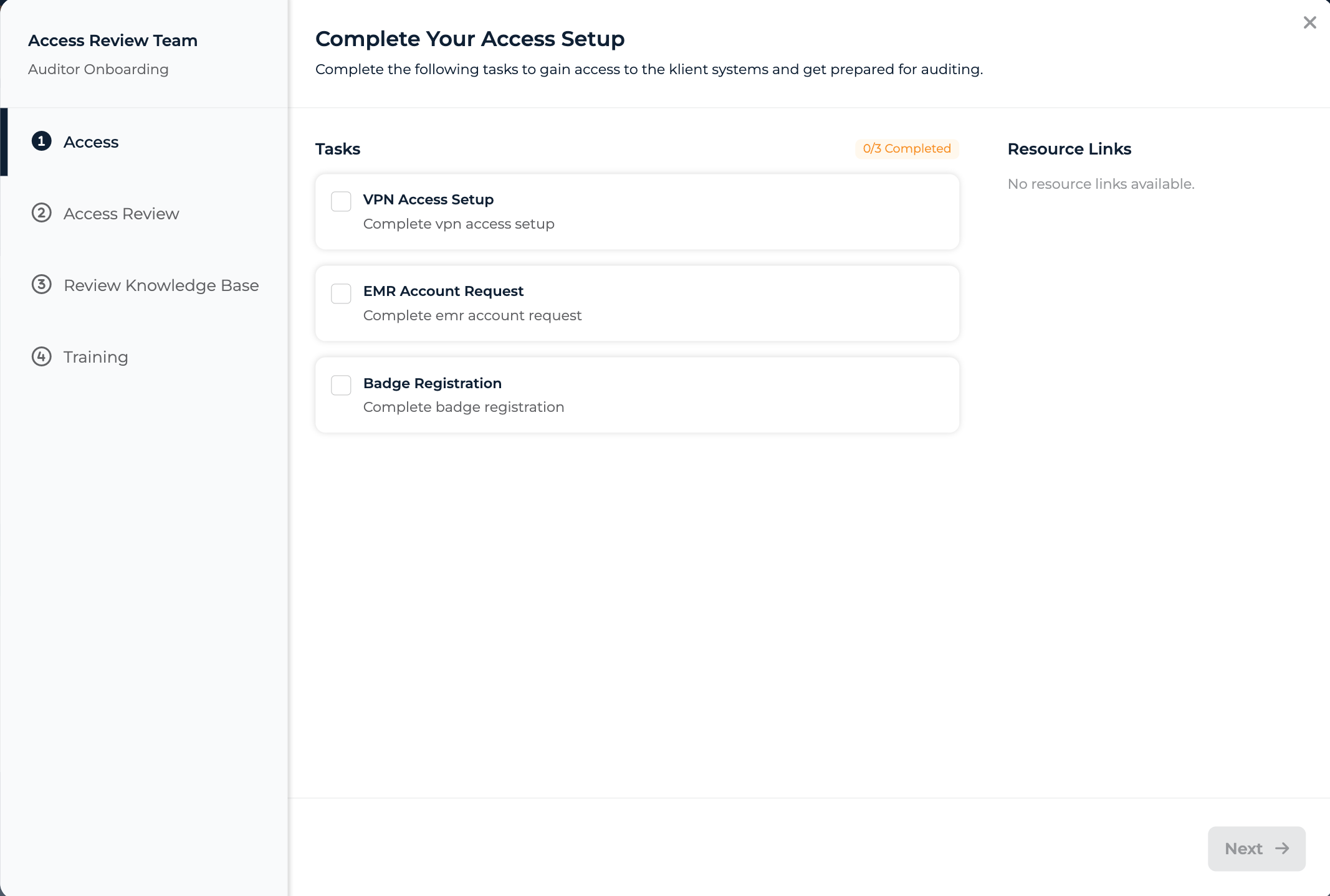 Onboarding wizard with sidebar navigation and team name as the sidebar title