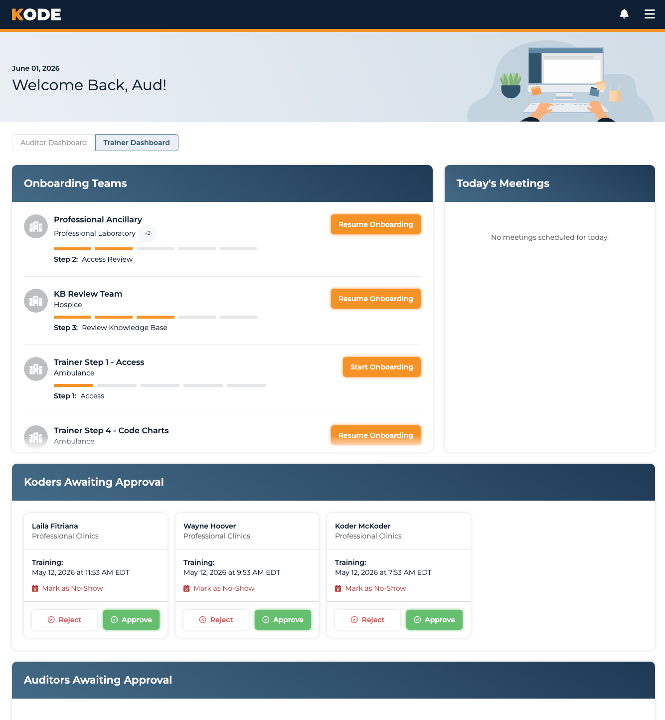 Full trainer dashboard layout