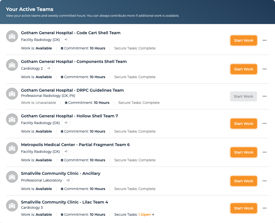Active Teams section listing the teams you're currently coding for