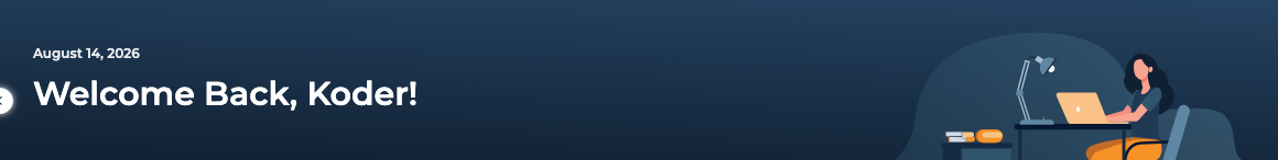 Welcome header with today's date and a personalized greeting