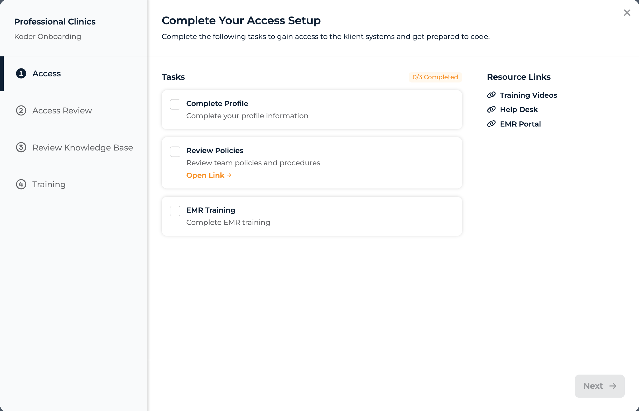 Full koder onboarding wizard with sidebar