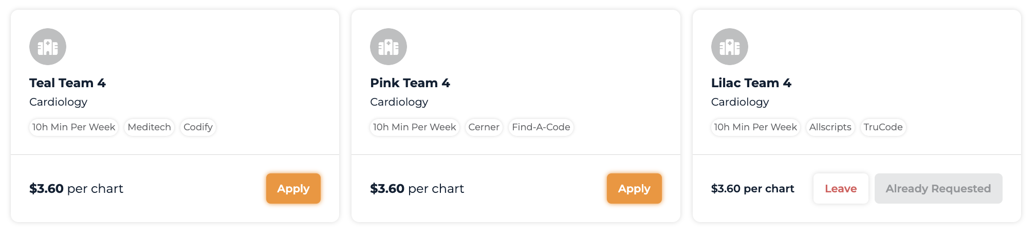 Additional Opportunities section with teams outside your current specialty matches