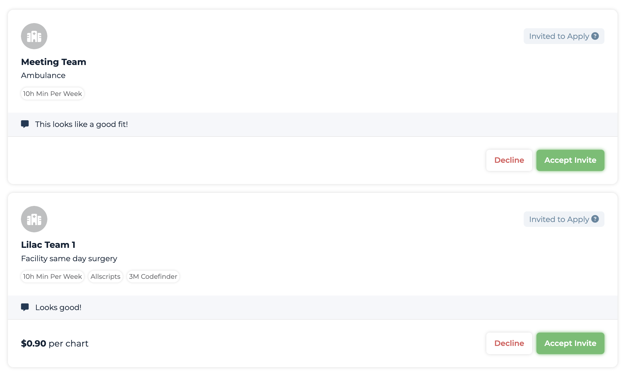 Invited Opportunities section with Accept Invite tiles